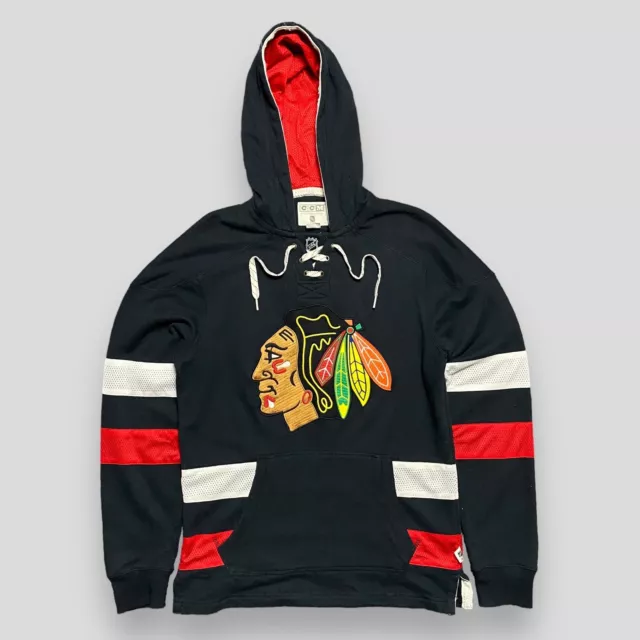 Felpa con cappuccio nera ricamata NHL Chicago Blackhawks, taglia small