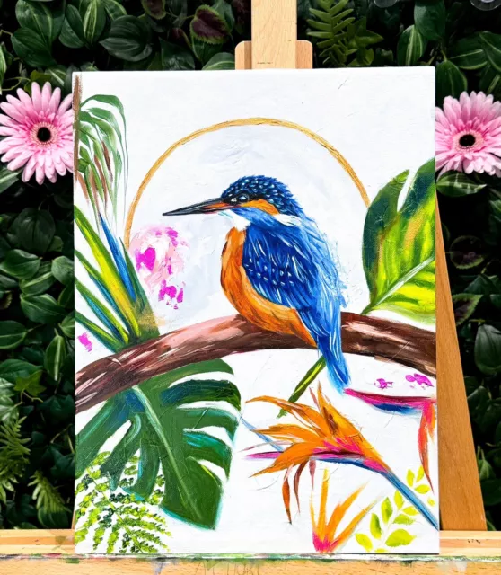 Kingfisher Ölgemälde Vogel auf Leinwand Wildtiere realistisch zeitgenössische Kunst Verkauf