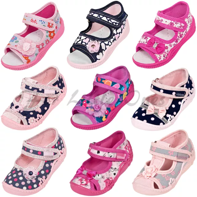 Girls canvas shoes slippers sandals trainers baby kids toddler UK 2.5 -8 nursery
