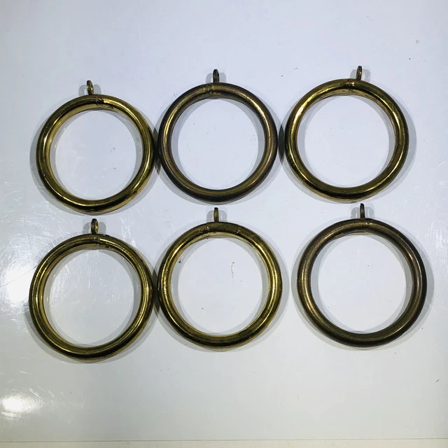Lot of 6 Vintage All Brass Curtain Rings 1-7/8" I.D. by 2-1/2" O.D.