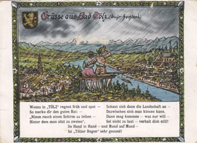 Bad Tölz Künstler-AK 1937 Regengedicht Humor Bayern 2301122