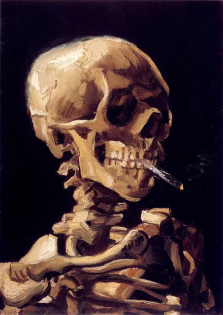 Vincent van Gogh: Schädel eines Skeletts mit brennender Zigarette. Grußkarte