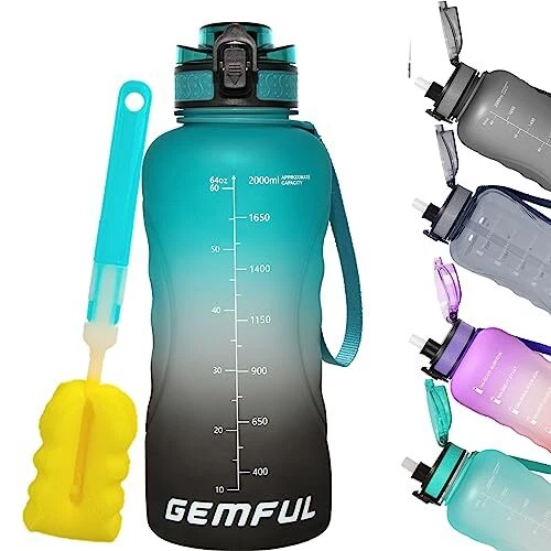 Bouteille D'eau Motivante 2L Sans BPA - Avec Marquage Temps Et Paille - Vert - Hydratation Quotidienne