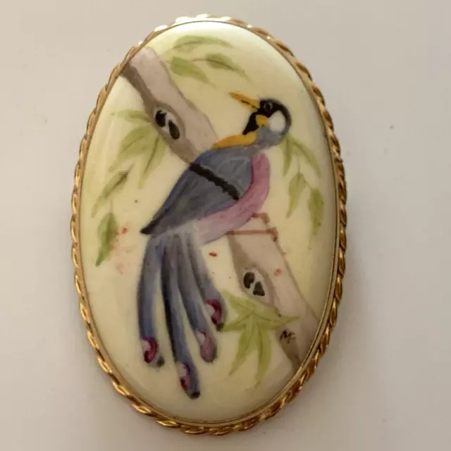 Vintage COALPORT Hand Pained Bone China Bird Brooch Pin Made in England