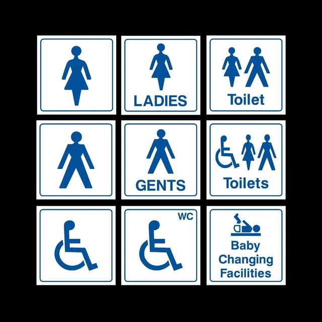 TOILET PLASTIC SIGN or Sticker 150mm x 150mm Male, Female, Disabled