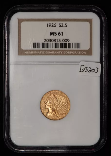 1926 $2.50 Indian Head Gold Quarter Eagle - Luster - NGC MS 61 - SKU-G3203