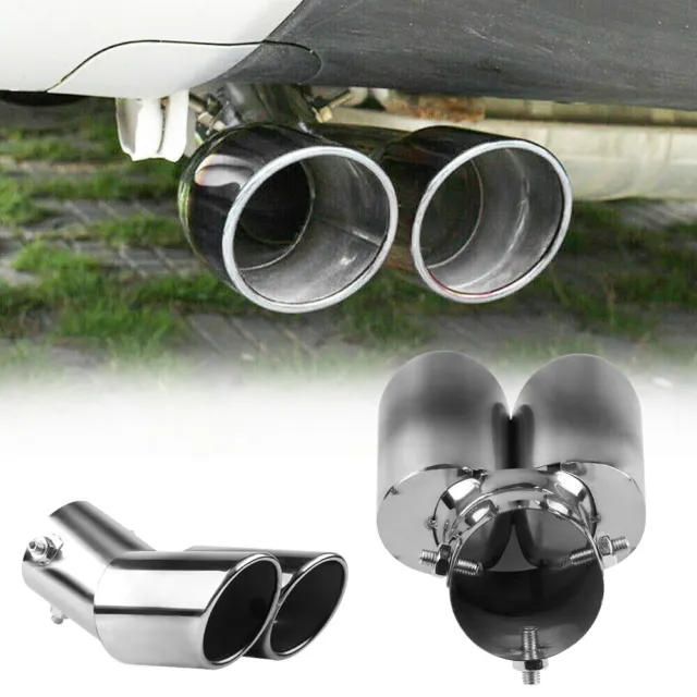 Universal Sport Dual Exhaust Pipes Muffler Trim Pipe Tail Tip Stainles Steel EOA