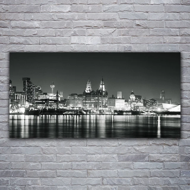 Tableau Moderne Sur Verre Acrylique Tulup - Impression Ville Et Pont - Dimensions 120x60 Cm - Couleurs Gris, Brun, Jaune