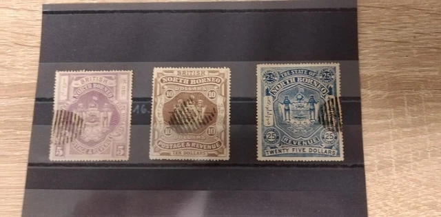 Briefmarken British North Borneo 3$ Werte 5, 10 und 25 $ gestempelt