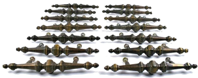 Vintage Cabinet Dresser Drawer Metal Handles Pulls Brass Set Of 14