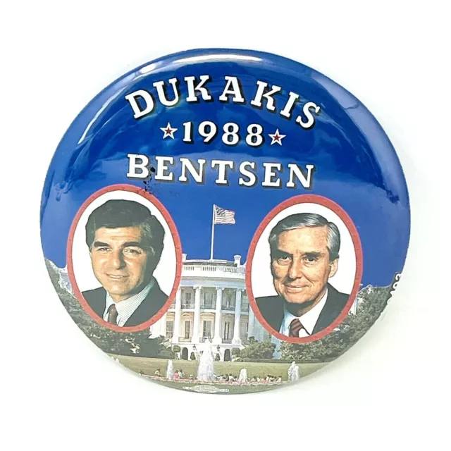 1988 Michael Dukakis Lloyd Bentsen President Election Button Pin Campaign 3.50”