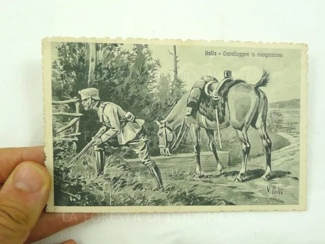 vecchia cartolina militare ww1 cavalleggeri cavalleria  illustrata da polli