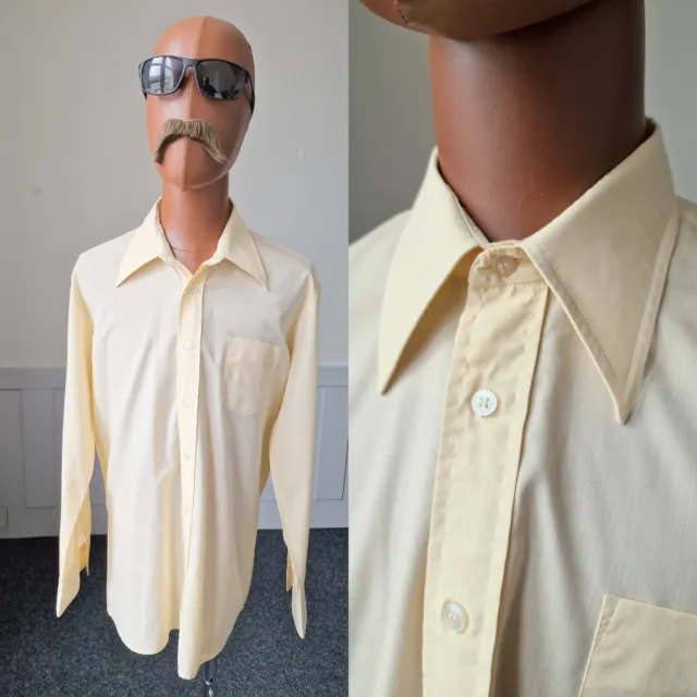 Camicia abito vintage anni '70 | 17"/XL | giallo beige policotone mod geek BC37