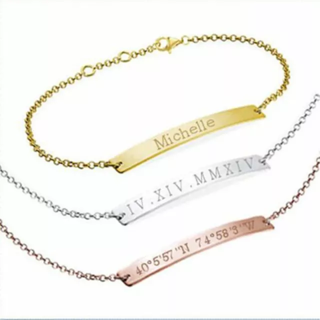 DIY Personalized Custom Engraved Letter Stainless Steel Bangle Chain Bracelet 2