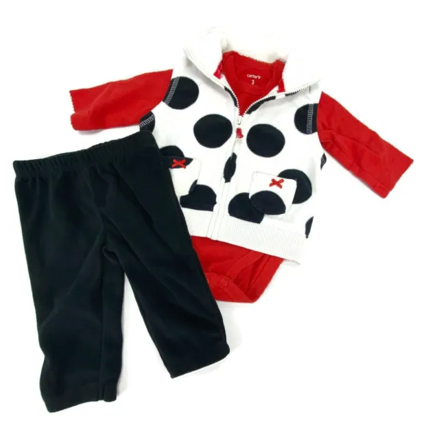 Carter's Infant girl 3pc Dark Blue Orange Polka dot Fleece Vest Outfit Size 3M