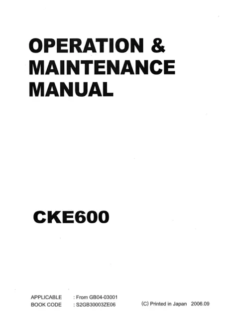 Kobelco Crawler Crane Cke600 Excavator Service Manual Comb Binded