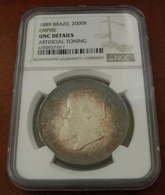 Brazil Empire 1889 Silver 2000 Reis NGC UNC Details