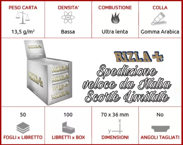 🔥CARTINE RIZLA SILVER GRIGIE ARGENTO CORTE Tipo B 50x10-25-50-100  PACCHETTI BOX EUR 40,00 - PicClick IT