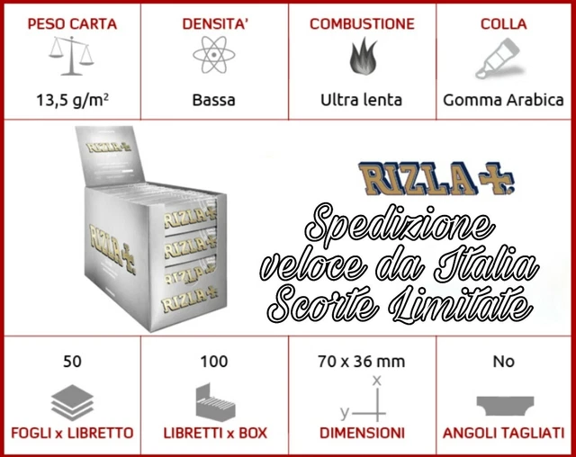 CARTINE RIZLA SILVER GRIGIE ARGENTO CORTE Tipo B 50x10 25 50 100