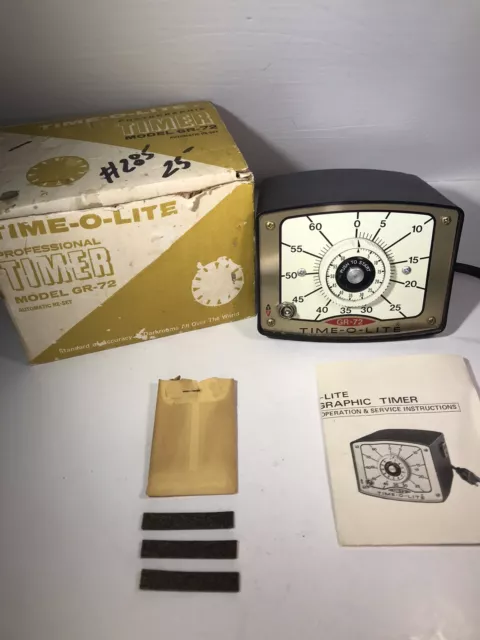 Temporizador Ampliador de Cuarto Oscuro de Colección Time-O-Lite GR-72 Iluminado FUNCIONA con Caja y Manual