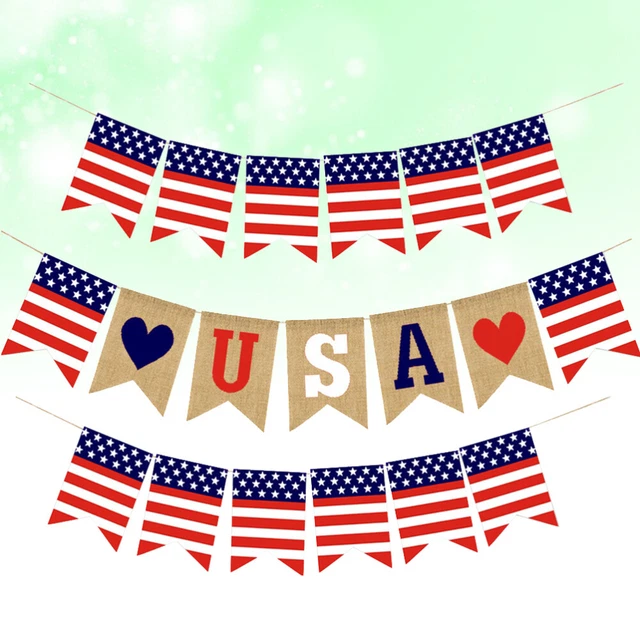 3 Pcs Partei Hängende Wimpelkette Jute Sackleinen Banner Party-Pull-Flagge
