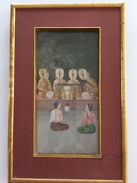 Antique Buddhist Thai manuscript PAINTING 19th Century Bangkok Period