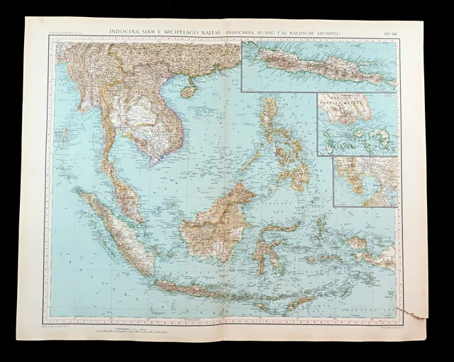 ITALIAN MAP OF Indochina Siam Malay Archipelago Java Large Antique 1929 ...