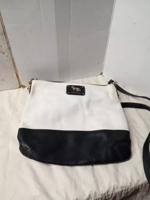 Emma Fox Black White Leather Shoulder Bag Purse 10.5" X 9"