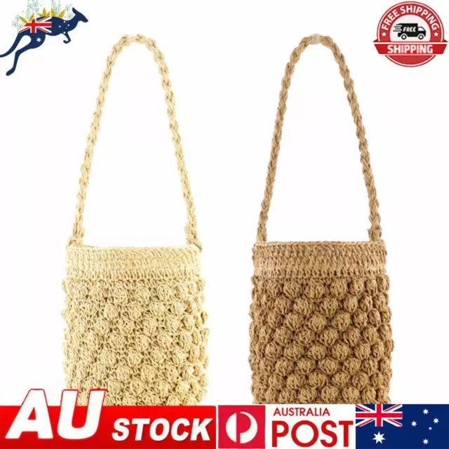 Summer Beach Portable Shoulder Bag Women Fashion Mini Bucket Woven Straw Handbag