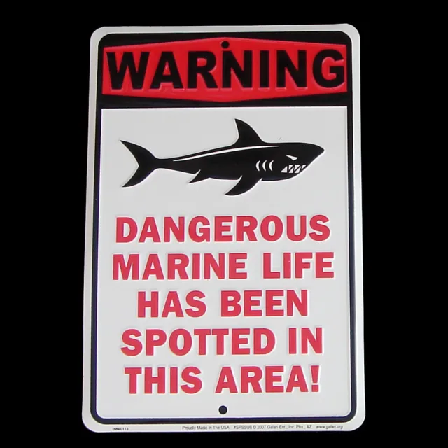 Sharks Spotted Warning Sign Shark Tooth Teeth Bite Surfboard/Tiki Bar/Pub Decor