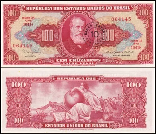 Banknote - Brazil 1966-7, 10 Centavos on 100 Cruzeiros, P185a aUNC, D.Pedro (F)