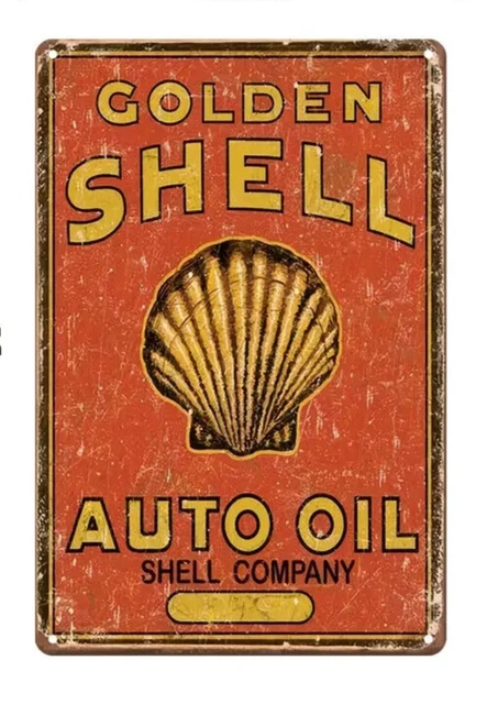 Golden SHELL Auto Oil Shell Company, Garage Reproduction METAL SIGN - 8" x 12"