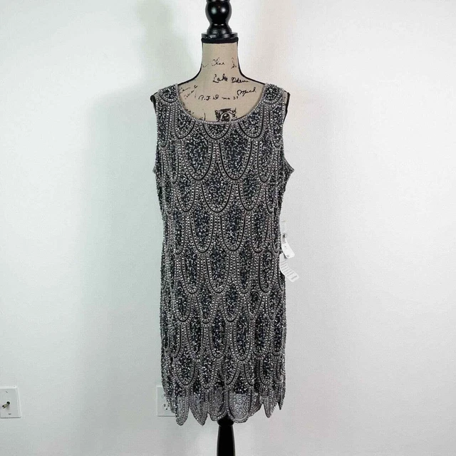 Pisarro Nights NWT D2360 Sleeveless Beaded Cocktail Minidress Black Size 18
