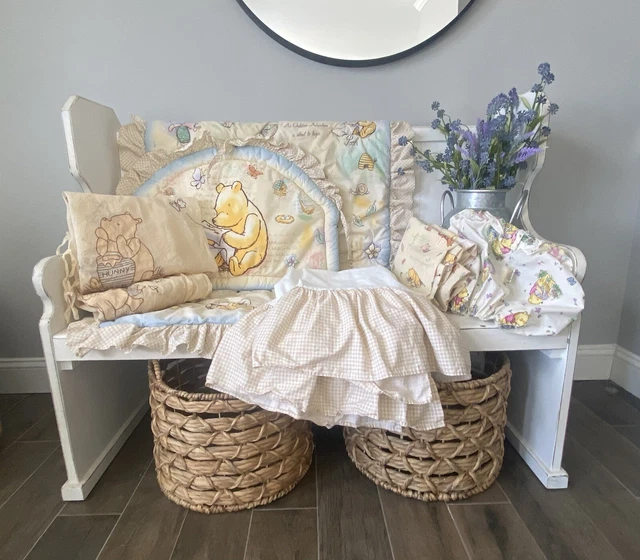 LOT Vintage Disney Classic Pooh Crib Set Comforter Curtains Dust Ruffle