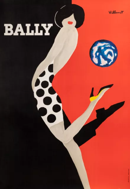 Original Vintage Poster - Villemot - Bally - Shoes - Fashion - Earth -Woman 1989