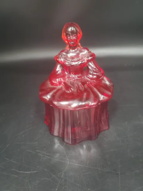Westmoreland Ruby Red Lady Glass Covered Trinket Box