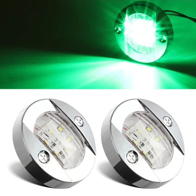 2x Green Round 3" Marine Boat LED Stern Transom Light Cabin Deck Courtesy Light