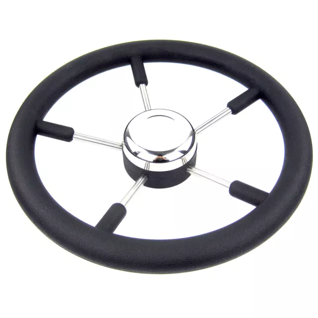 13-1/2" Boat Marine Steering Wheel PU Foam Stainless Steel Cap 5 Spoke 15 Degree