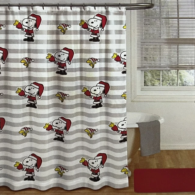 PEANUTS SNOOPY WOODSTOCK Shower Curtain 72”x72” Christmas Bells Jingle