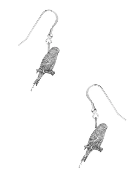 Budgerigar Bird on Hook Earrings Sterling Silver 925 Stamped Budgie Birds ppB05