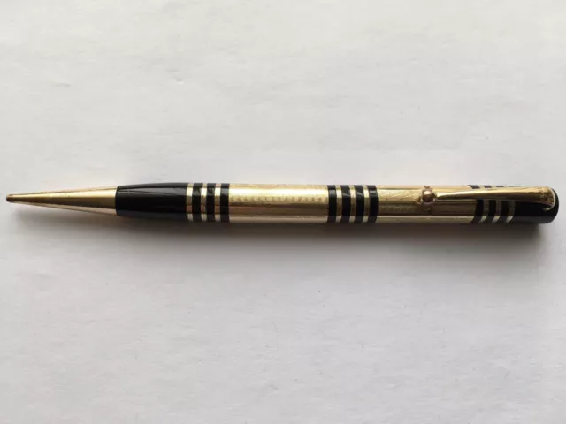 C1940s-50s FYNE POYNT GILT MACHINE ENGRAVED WITH BLACK BANDING PROPELLING PENCIL