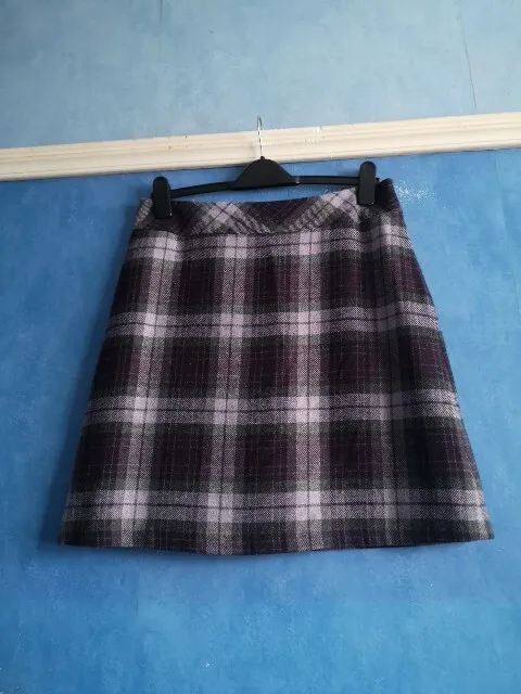 Laura Ashley Wool Blend Tweed Grey Heather Tartan A-line Knee Length Skirt 12