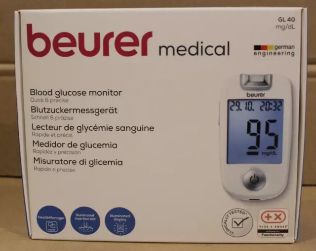 beurer GL 40 Blutzuckermessgerät mg/dl + 10-205 Teststreifen - KG200 13768