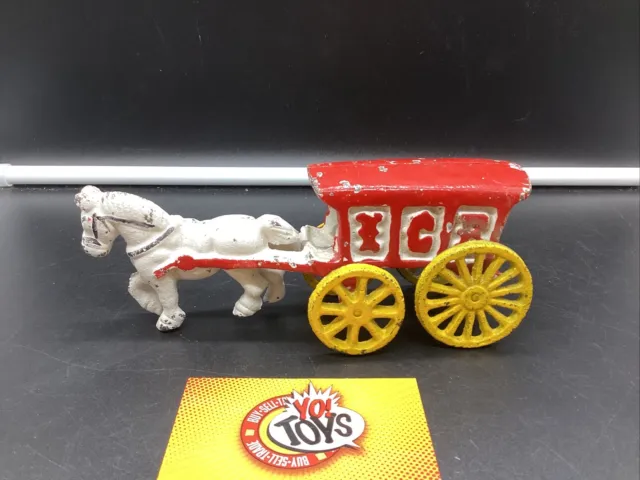 Vintage Cast Iron Metal Toy Horse Drawn ICE Cart Carriage Wagon