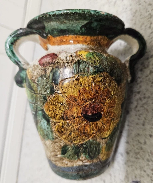 VINTAGE HAND PAINTED Italian.FIRENZE Floral Vase Pottery Piece SIGNED ...