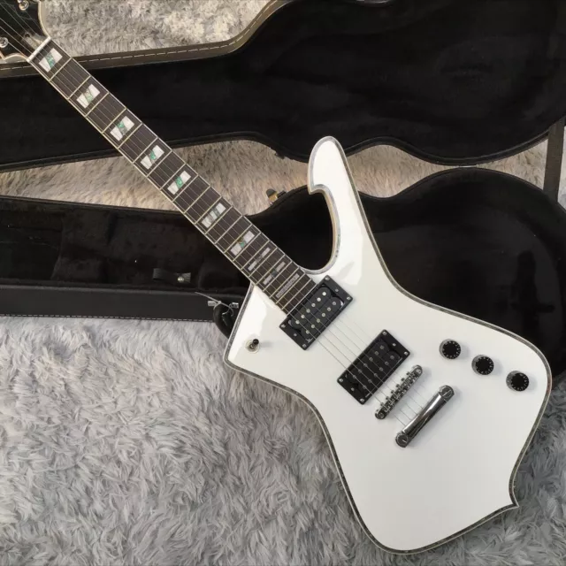 White Iceman Ibn Electric Guitar With binding HH Emerald Inlay Free Ship