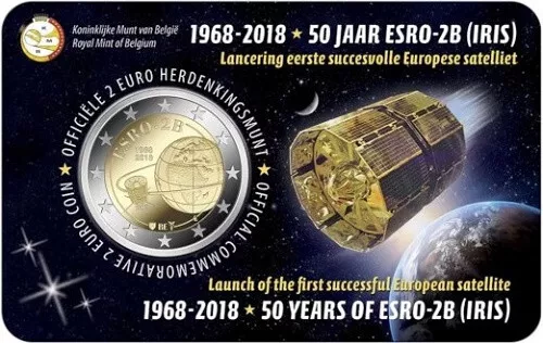 1x 2euro commémorative Belgique 2018 - Satellite Esro  (neuve) version NE