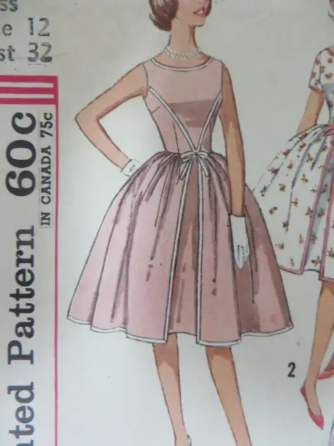 Vtg 1950's Simplicity 4343 INVERTED-PLEAT DRESS LOWER-NECK Sewing Pattern Women