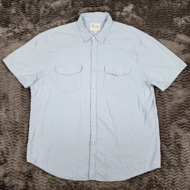 Lucky Brand Short Sleeve Pearl Snap Western Shirt Mens XL Blue Linen Blend