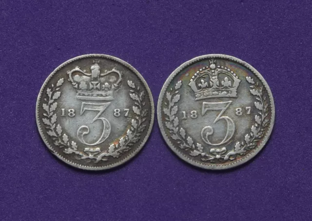 2 x VICTORIA 1887 Threepence Young Head & Jubilee Head